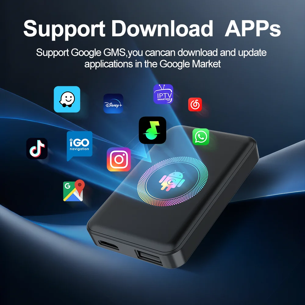 2026 4+64G Android14.0 Wireless CarPlay Ai Box Kowankit Smart HDMI Plug Play Android Auto 5 in 1 Car Tv Box For Netflix YouTube
