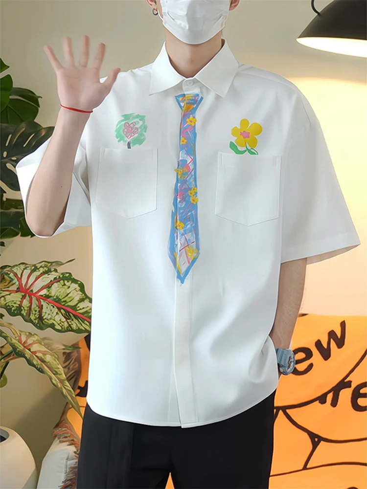 

American Sle ort Sve irt Tie for Men Cool Summer White Vintage Seven Sve Loose Fit Breathable Polyester Fiber