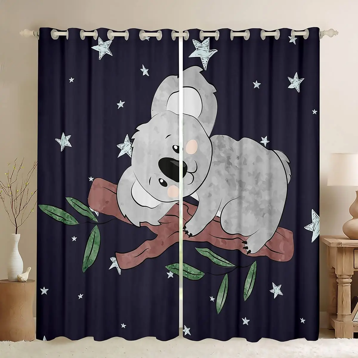 Koala Curtains Sets Kawaii Room Decor Little Koalas Tree Bear Blackout Curtain Cute Animals Window Drapes Living Room Decor 2pcs