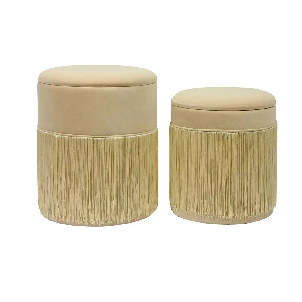 #Luxury Living Room White Round Velvet Storage Fringe Ottoman Stool Bench Tassel Vanity Pouf Footstools for Bedroom End of Bed