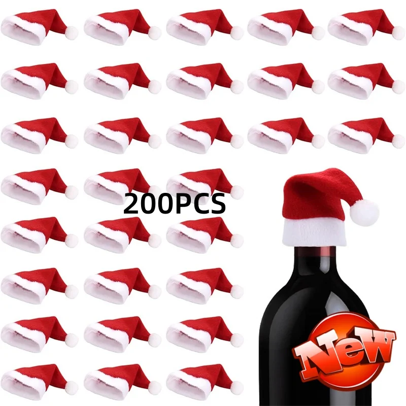 

1/200PCS Mini Santa Hats Wine Bottle Covers Christmas Tableware Holder Lollipop Caps Bottles Bags Xmas Home Party Decor