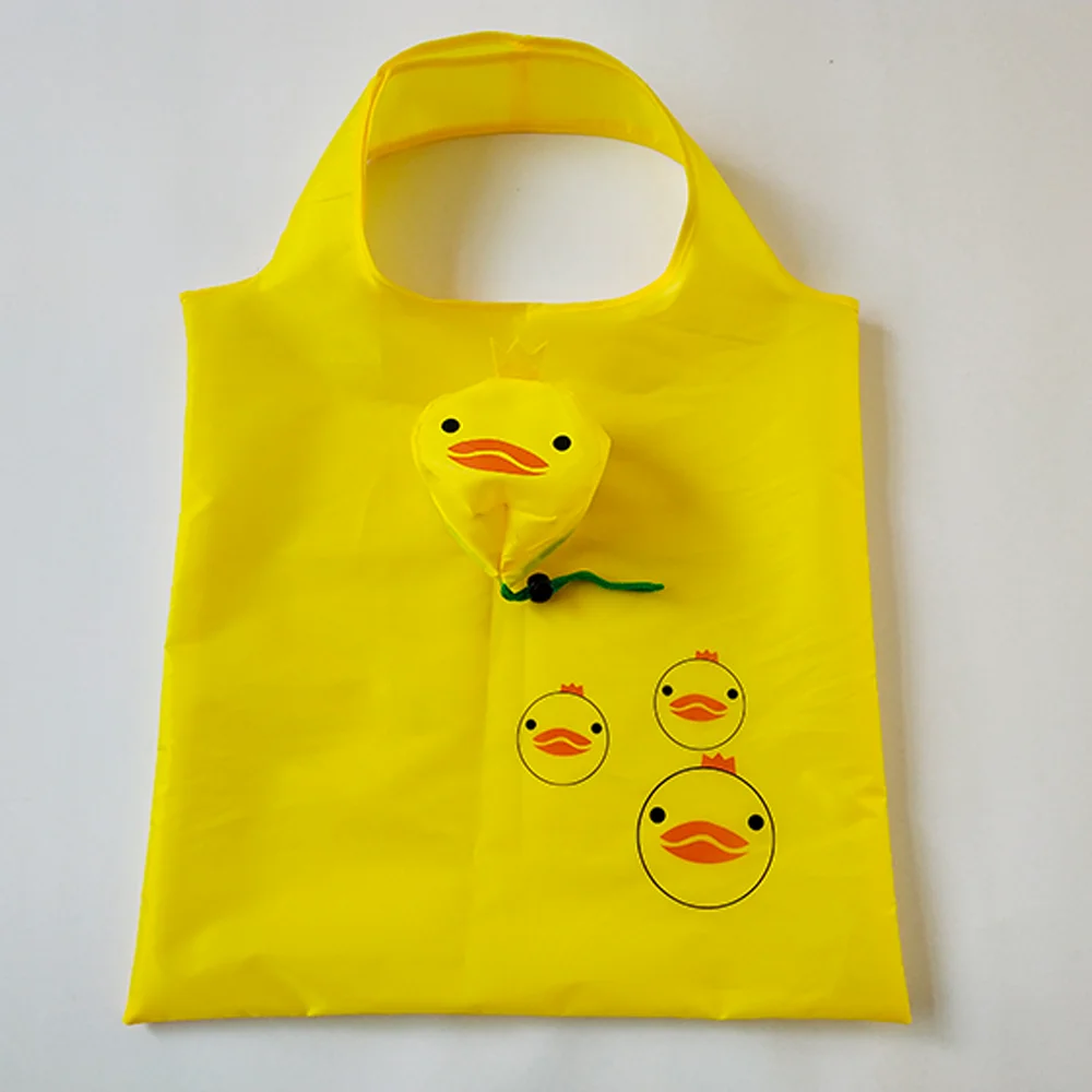 Duck Animal Creative Polyester Folding Shopping Bag with Drawstring Recycled Durable Storage Tote Bag for Advertising