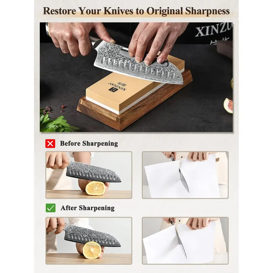 شحذ StoneDual Grit 1000 5000 مبراة سكاكين حجرية كبيرة جدًا مع قاعدة خشب السنط، مسطح دايموند