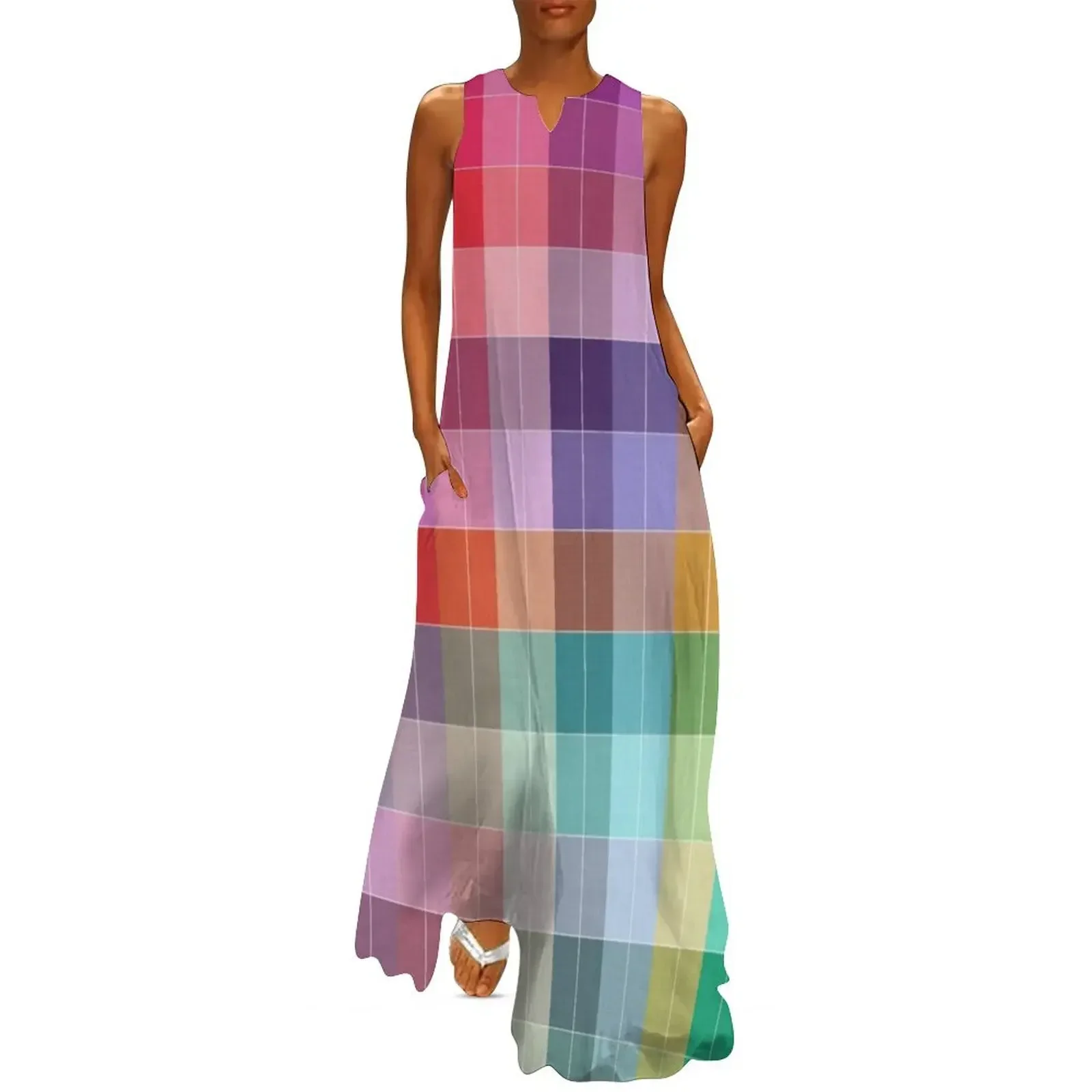 

Bright Modern Plaid Long Dress dresses with long sleeves Women's summer long dress Casual dresses loose summer dress
