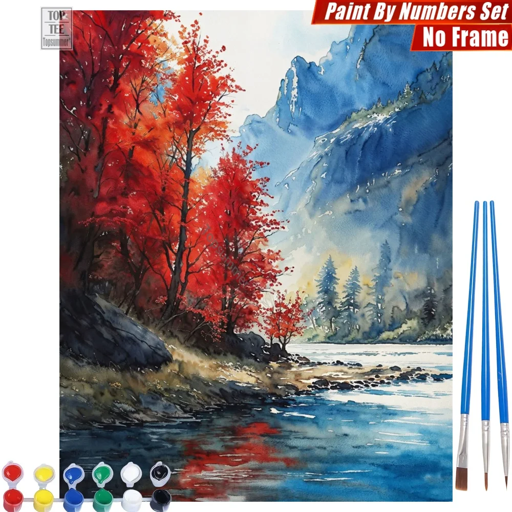 

Набор для цифровой живописи маслом «Красные листья и снег» - великолепный осенний пейзаж гор, декор для дома, подарок на день рождения для бабушки