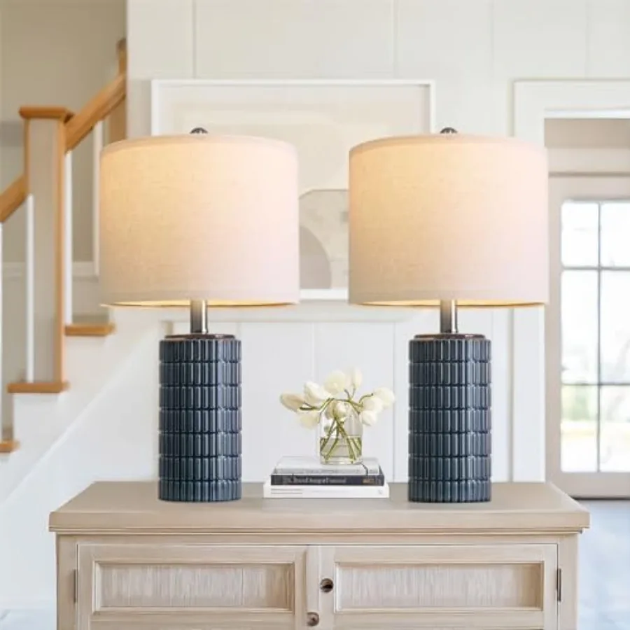 

20.75" Small Blue Table Lamps Farmhouse Bedside Lamps for Bedroom Set of 2 Ceramic End Table Lamps for Night Stands Living Room
