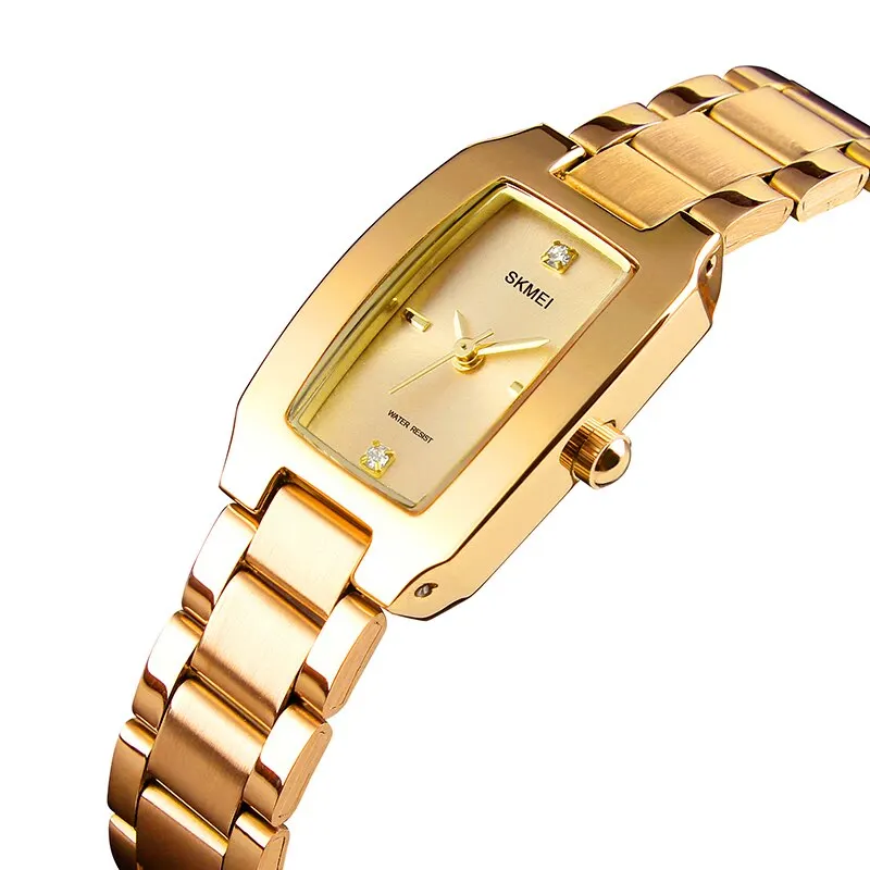 SKMEI1400 Stylish and Elegant Ladies\' Diamond-set Watch Gold Square Small and Delicate Steel Band Waterproof Business Watch