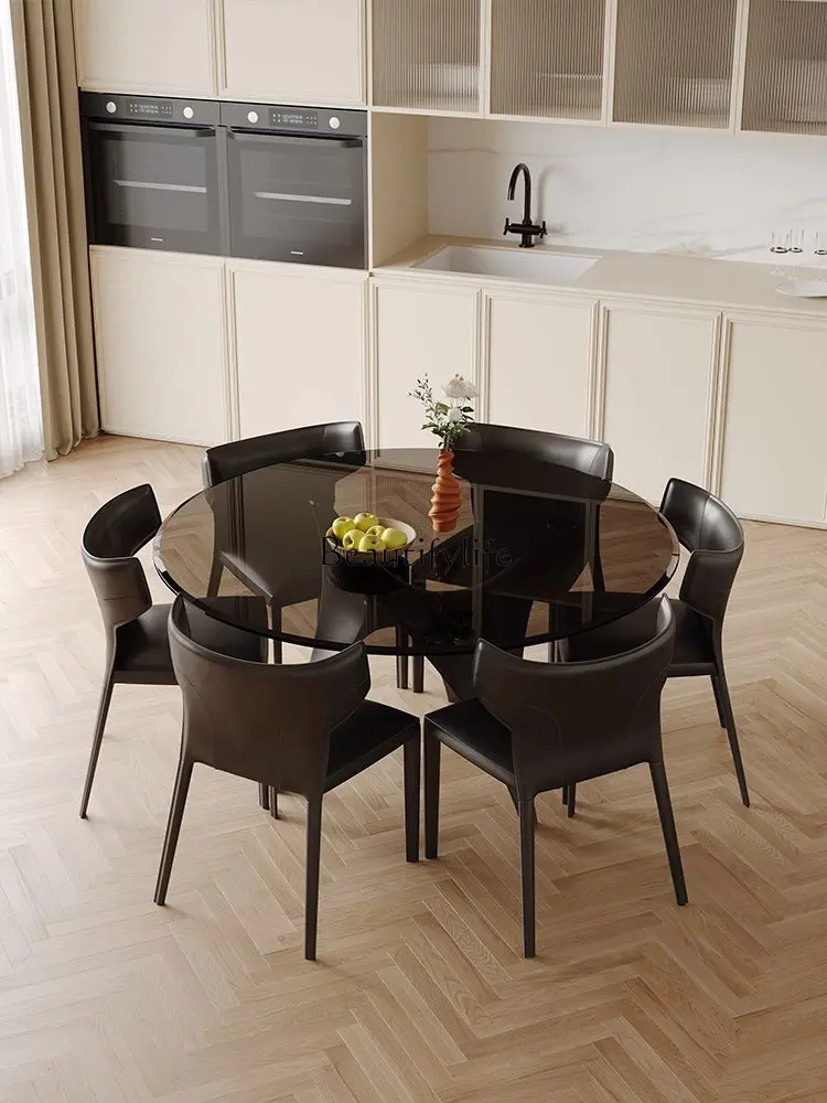 Minimalist Tempered Glass round Dining Tables and Chairs Set