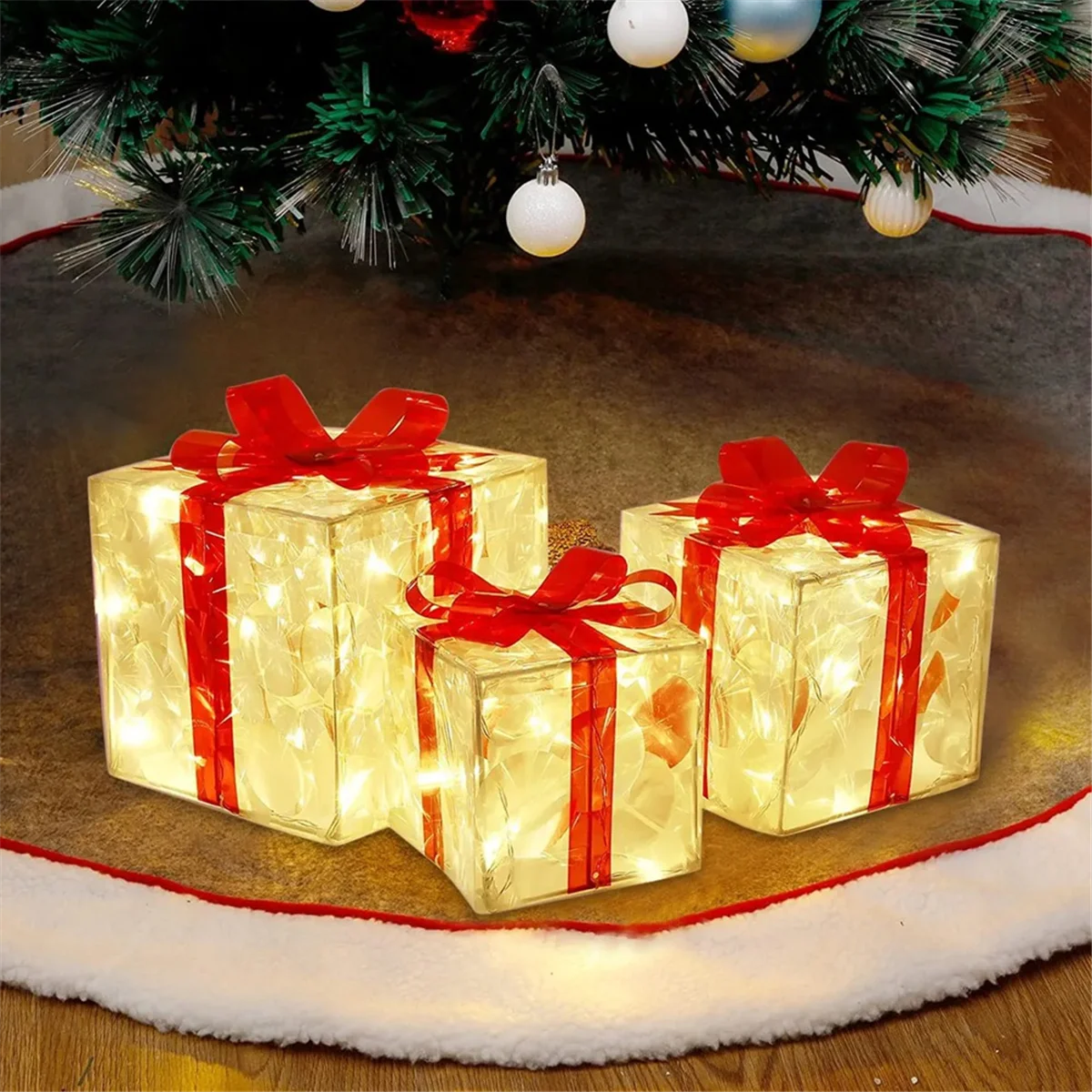 Christmas Glowing Gifts Box Decoration Ornament with Bow Lighting Box Outdoor Light Lighting Xmas 2024 Home Yard Decor B SQ