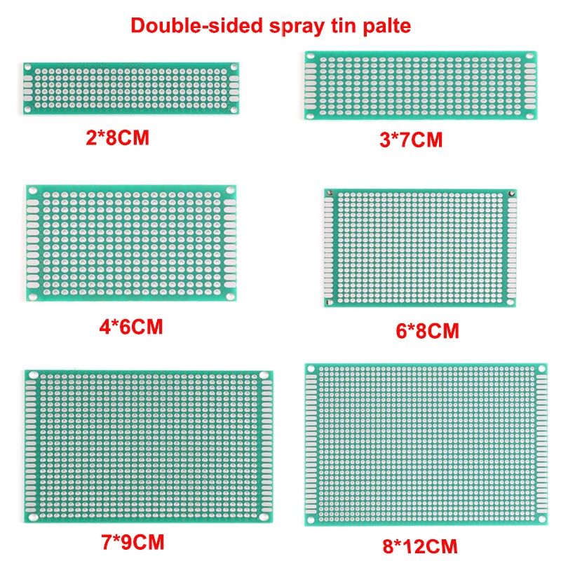 5pcs Double-sided Spray Tin Plate 2*8cm 3*7cm 4*6cm 6*8cm 7*9cm  8*12cm PCB Circuit Board Green Oil Glass Fiber Universal Board