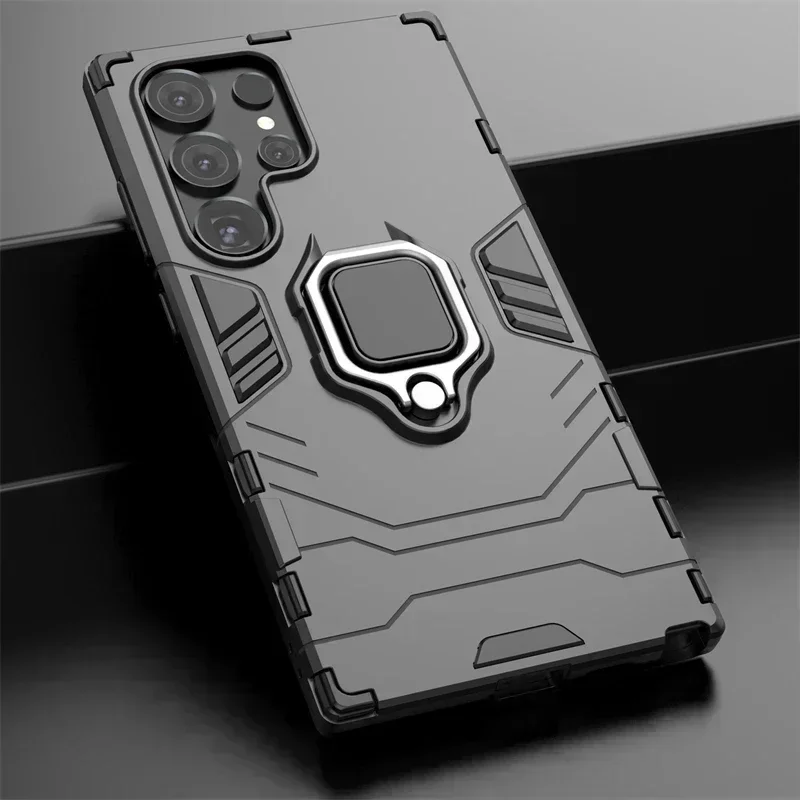 For Samsung Galaxy S24 Ultra 5G Case Armor Ring Car Stand Silicone + PC Phone Case For Samsung S24 + Plus S 24 Ultra Back Cover