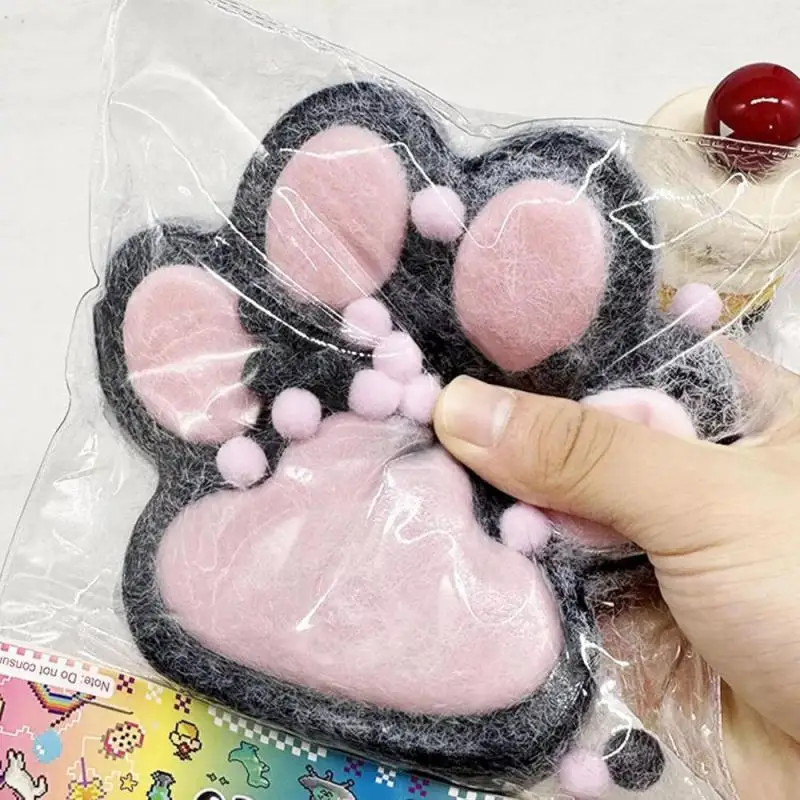 Soft Sticky Stress Relief Relax Squishy Fidget Cartoon Mini Kawaii Cat Paw Silicone Kitten Paw Cute Pink Feet Kids Gift Girl Toy