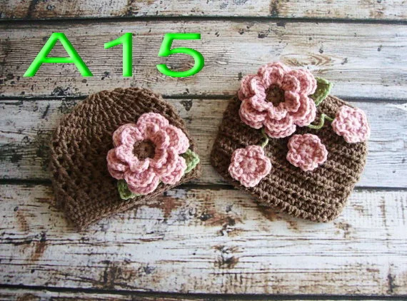 

Special clearance- baby girls crochet brown Beanies hat flower with Matching Diaper Cover for Newborn Photo Prop 0-3 Month