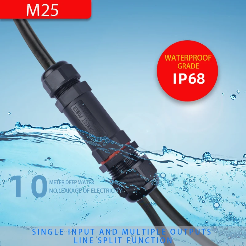 

IP68 Waterproof Connector Assembly Type Wire And Cable Breakout Connector M25 3/4/5P Outdoor LED Lighting Sealed Connector