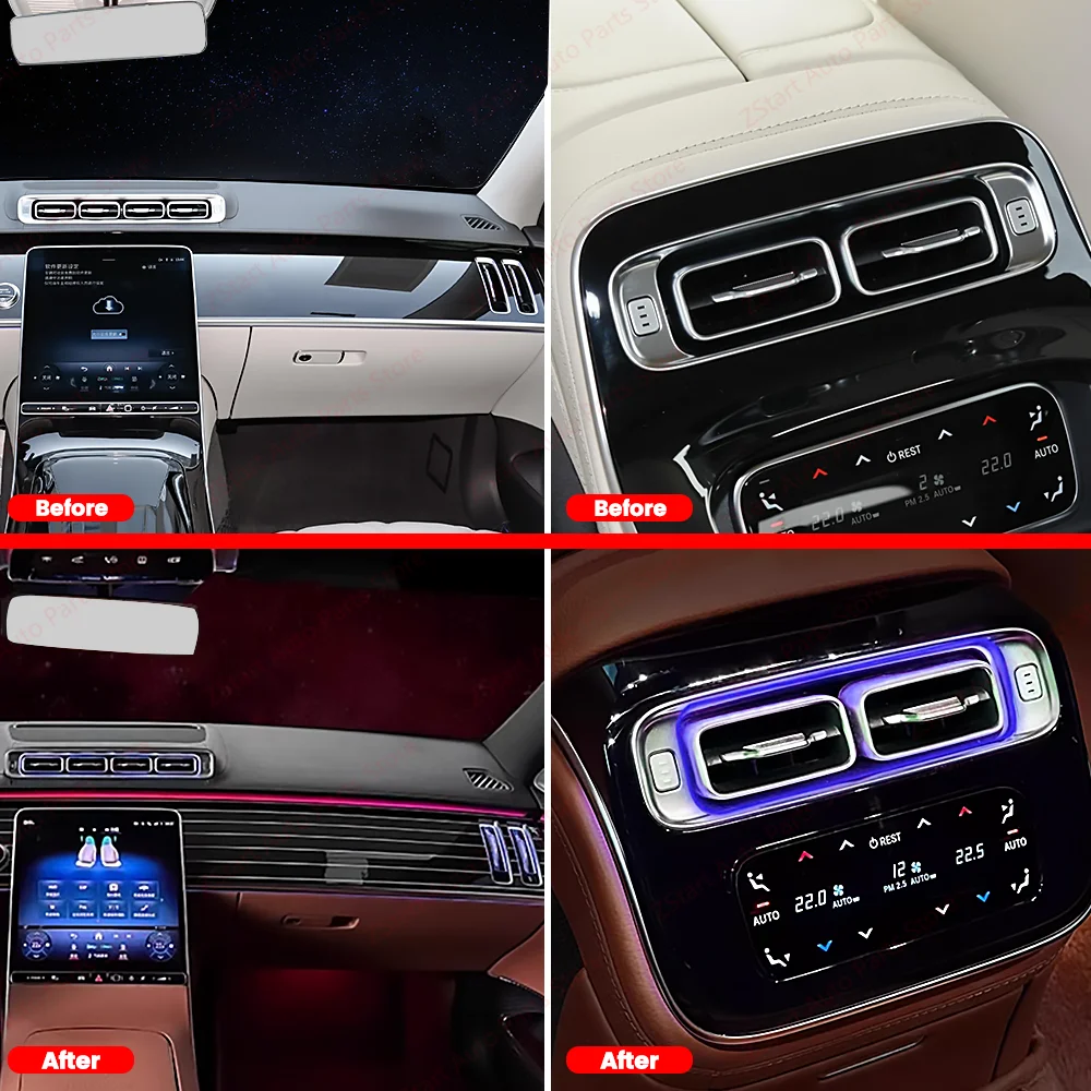 

64-цветная вентиляционная лампа для Mercedes Benz S-Class W223 Вентиляционные отверстия Светодиодная розетка Крышка приборной панели Автомобильные аксессуары