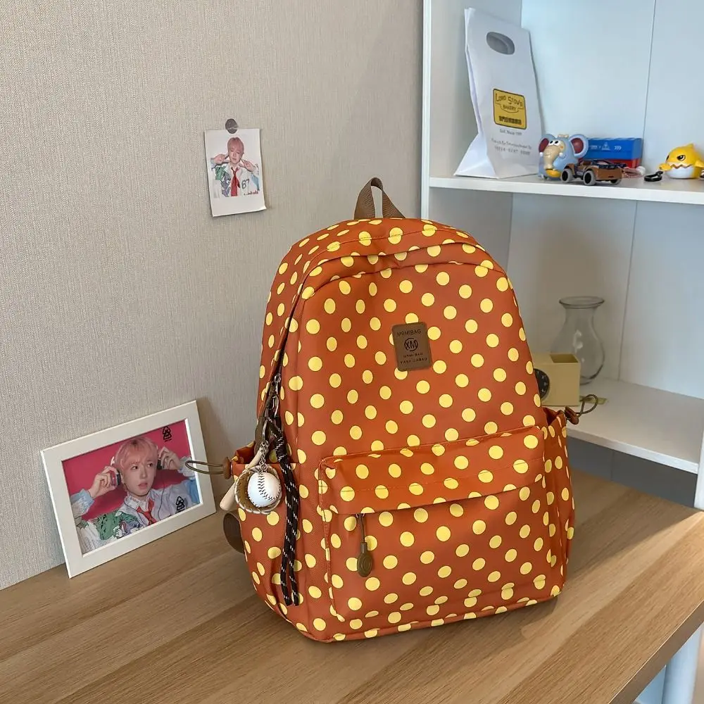 Y2k Süßer Polka-Dot-Rucksack, mehrfarbig, mit mehreren Taschen, Spitzenbesatz, strapazierfähiger minimalistischer Schulrucksack für Studenten und College. – Detail 11