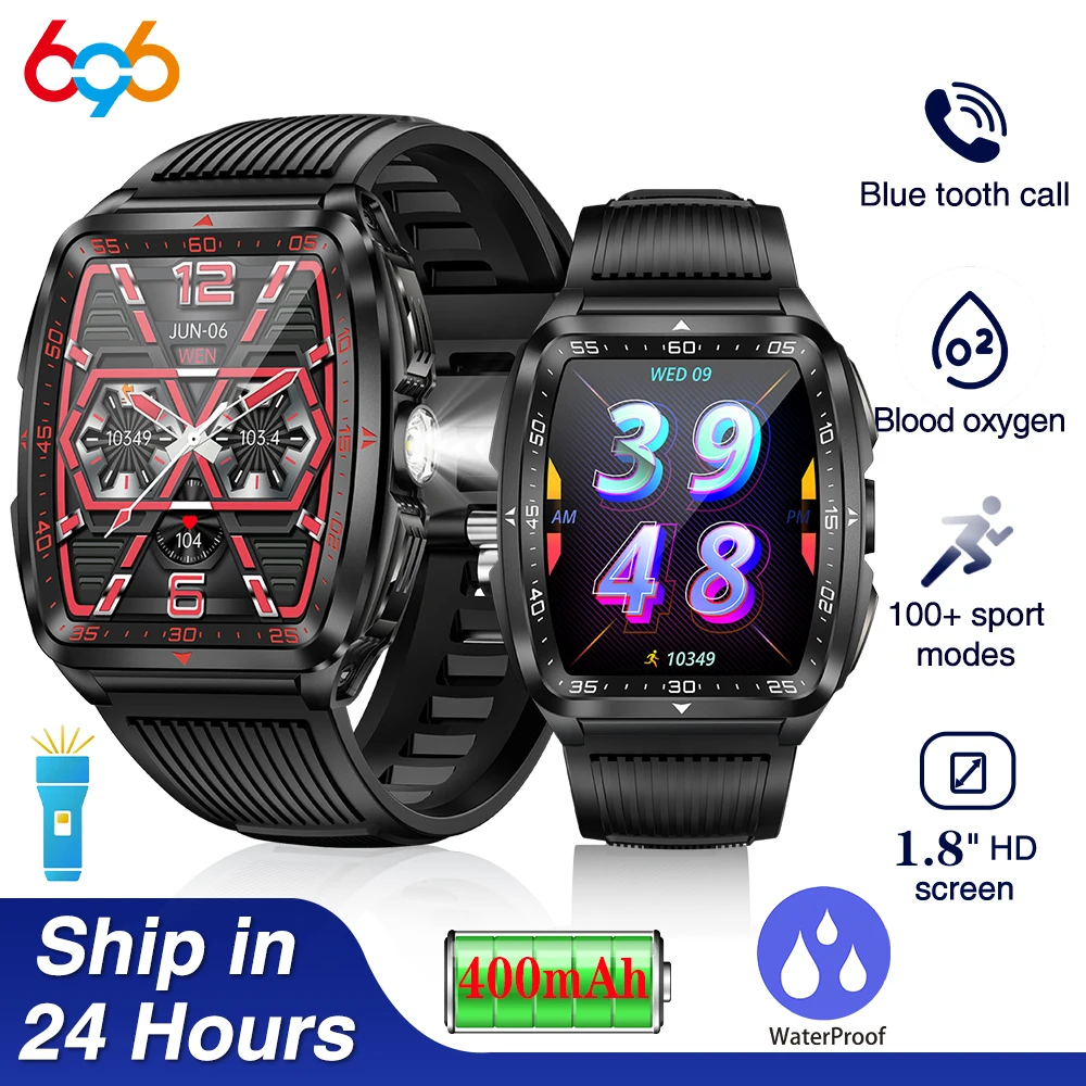 

Outdoor Men Sports Smart Watches SOS Strong Flashlight UV LAMP Multi-locomotion Modes Blue Tooth Call Smartwatch 5ATM Waterproof