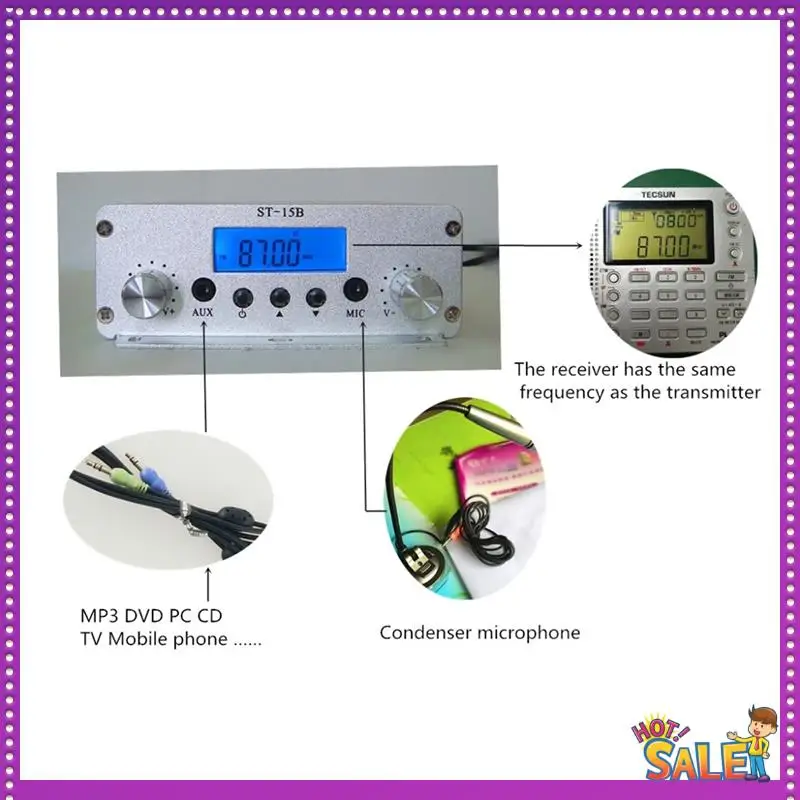 AA87 V2 15W 87-108MHZ Only Host ST-15B Frequency Modulation Broadcast Transmitter RF FM Stereo Transmitter