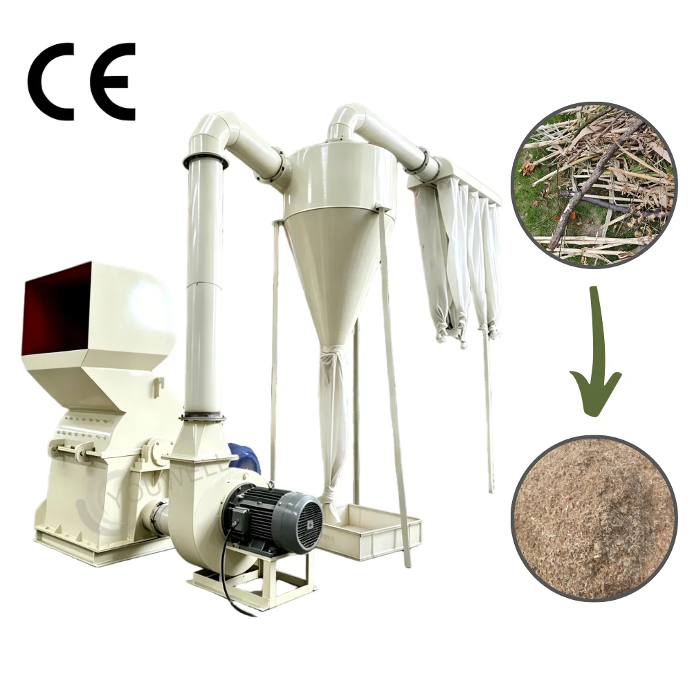 3T/H Eco-friendly High Productivity Automatic Forced Feeding Wood Crusher Sawdust Machine Engine Dust Collector For Bamboo Corn