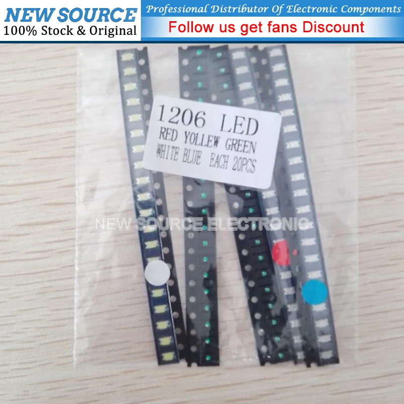 100pcs=5colors X 20pcs 5050 5730 1210 1206 0805 0603 LED Diode Assortment SMD LED Diode Kit Green RED White Blue Yellow