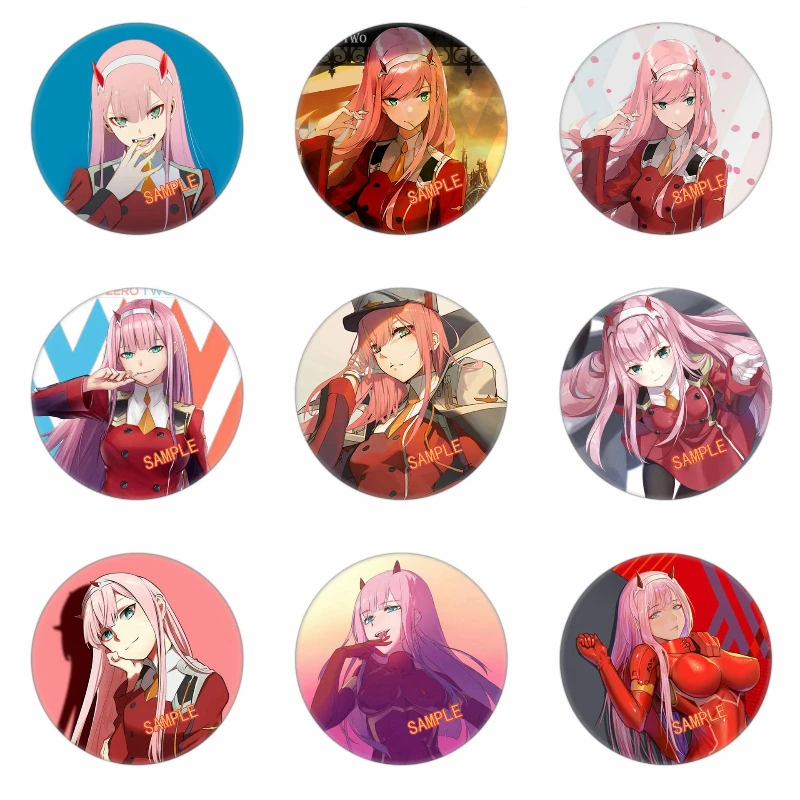 Zero Two 02 Popular Anime Secondary Peripheral 58mm Tinplate Badge Manga Enamel Pin Badges on Backpack Comic Exhibition Gifts