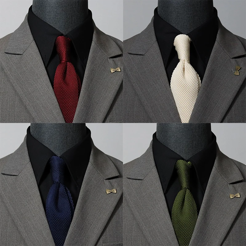 2pcs Neck Tie Set Solid White Red Ties For Men Knitted Neck Tie Bowknot Brooches Narrow 6cm Soft Neckties Wedding Tuxedo Cravat