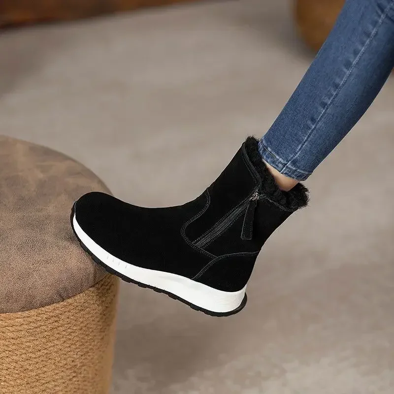 

Элегантные женские ботильоны на среднем каблуке, зимние ботинки, зима 2024, женские ботильоны высокого качества, удобная обувь для горячих источников