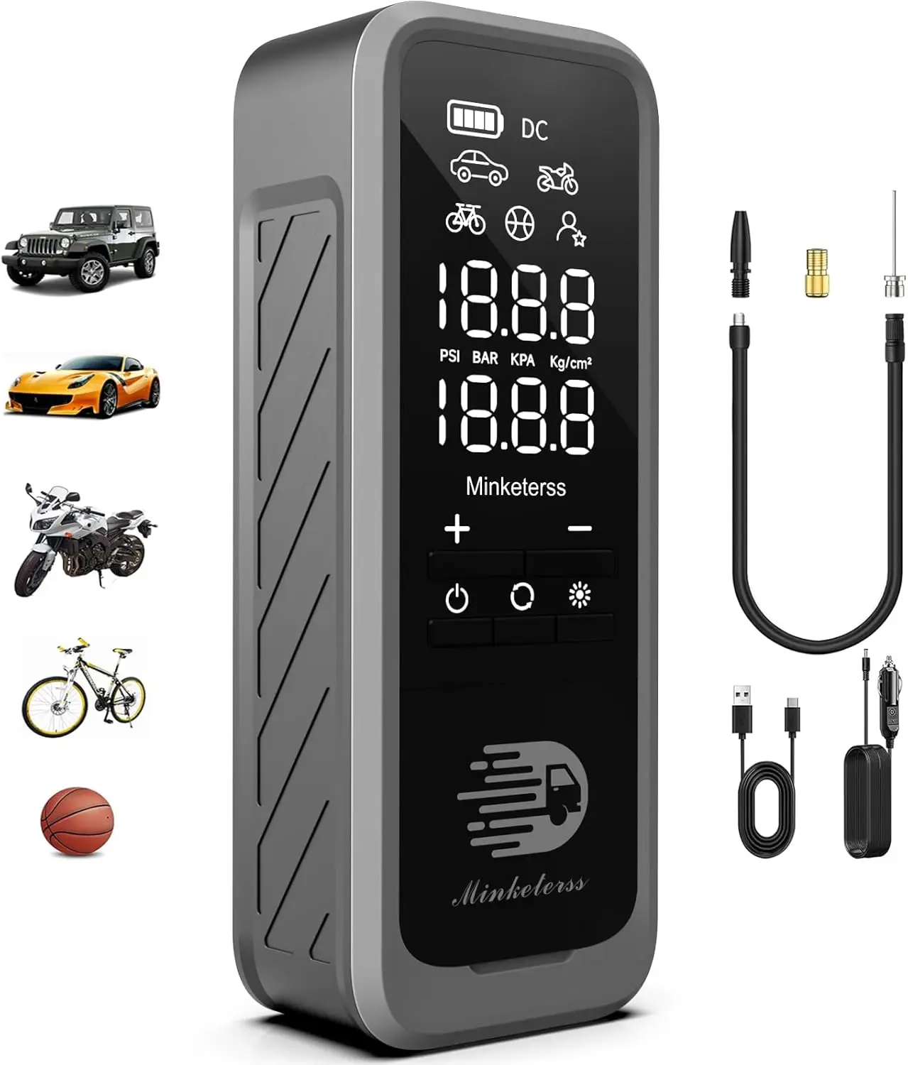 

Portable Tire Inflator with Digital Gauge, 160 PSI Air Compressor for Car, Motorcycle, Electric Bike & Bicycle - LED Light