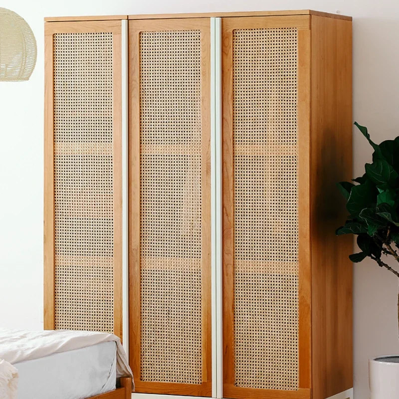 

Solid wood wardrobe, cherry wood 2 doors, three doors, four doors, Japanese rattan simple wardrobe, bedroom locker