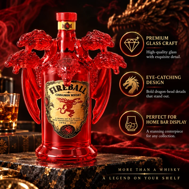 Red Dragon Glass Whiskey Decanter Creative Five Head Dragon Liquor Bottle Home Bar Display Collectible Gift