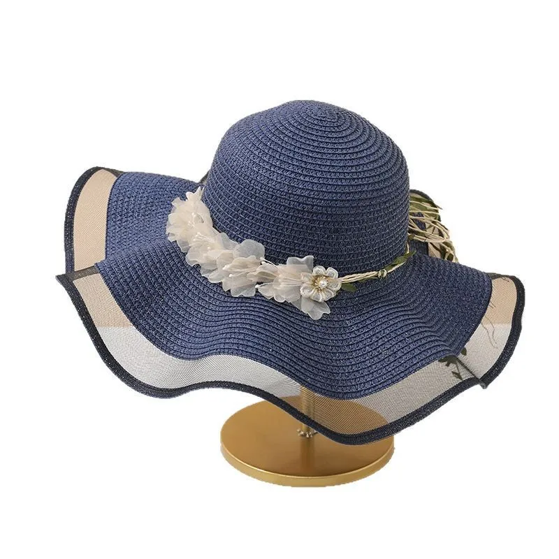 K-stylebows Flower Large Brim Straw Hat Women's Spring And Summer Outdoor Travel Sun Hat Showing Face Small Casual Beach
