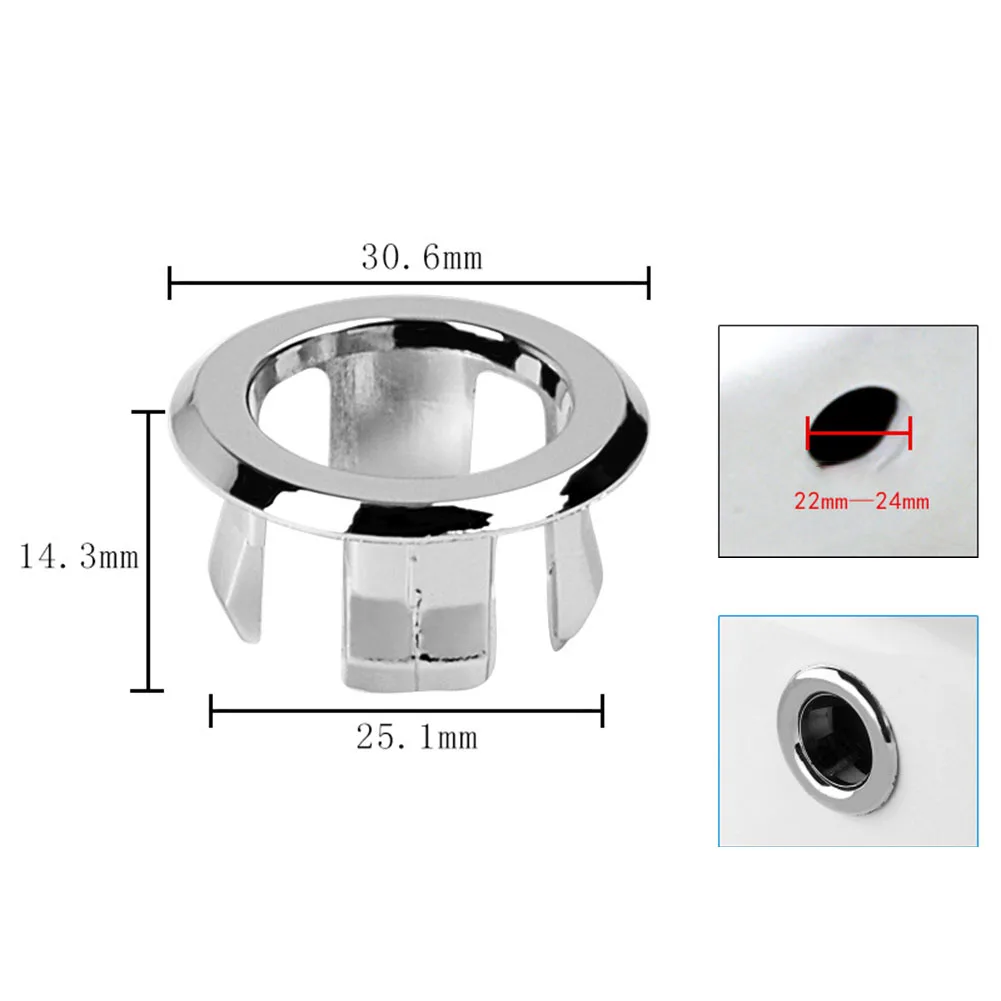 2 pezzi lavabo troppopieno anello plastica bagno troppopieno coperture per lavabo/lavandino cromato foro di ricambio per 22-24mm apertura bagno