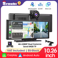 Srnubi 10.26 inch Wireless CarPlay & Android Auto Dash Cam 4K DVR Bluetooth Audio AUX GPS Navigation Dashboard Video Recorder