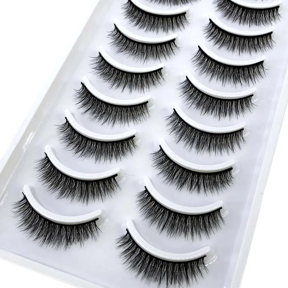 5/10pairsMakeup False Eyelashes Natural Crisscross Thick Soft Eyelashes 100% Handmade Cotton Stems Fake Eyelashes Stage Lashes
