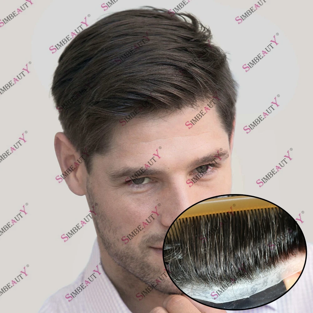 

0.06-0.08mm V-looped Natural Skin Base Human Hair Men Toupee Long Lifespan Natural Hairline Men's Capillary Prosthesis Hairpiece