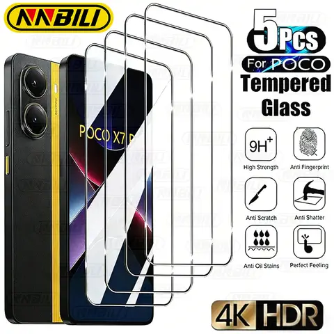 NNBILI 5-1Pcs 9H Tempered Glass For Poco X7 Pro 5G Protective Glass PocoX7Pro Poko Little X7Pro X 7Pro Screen Protector HD Film