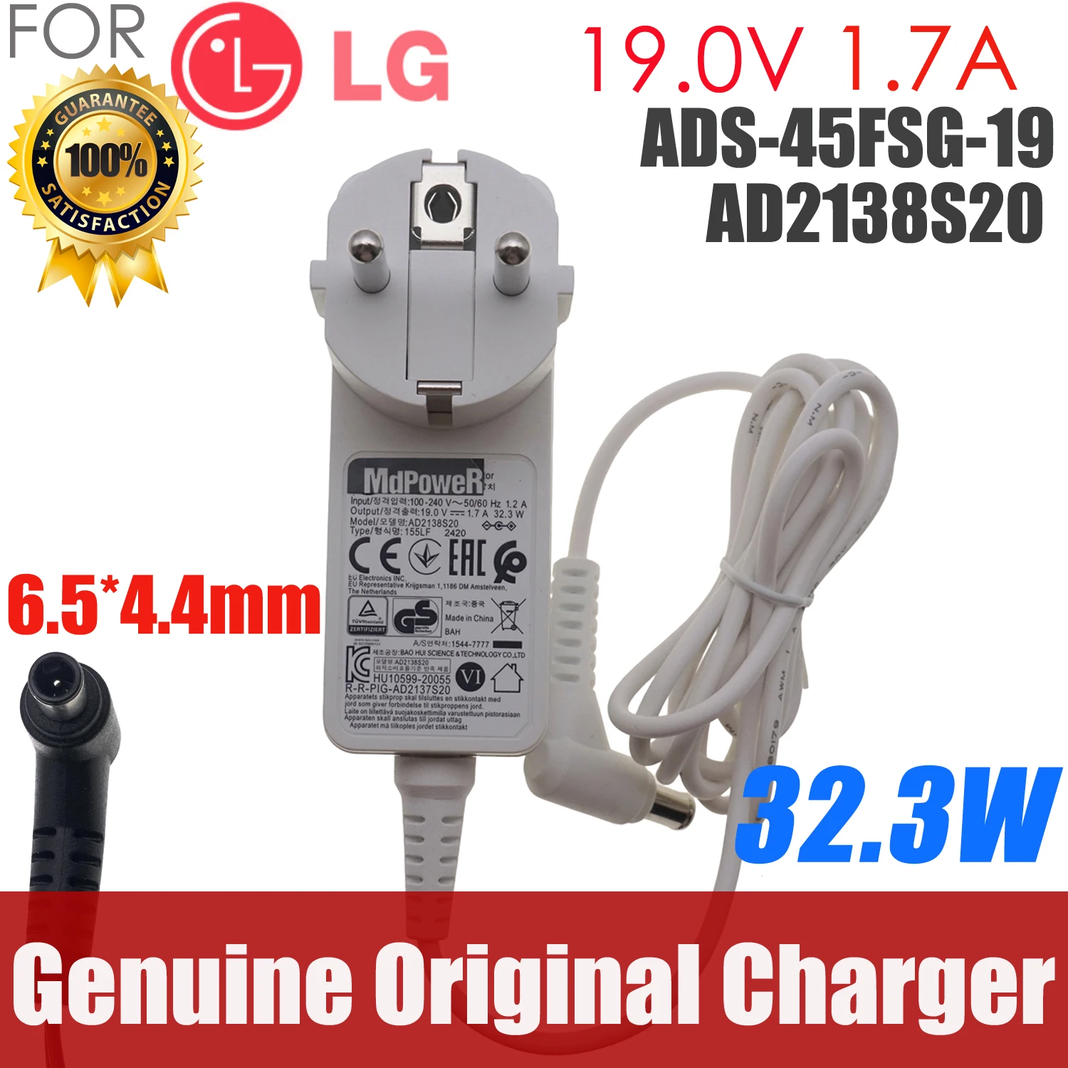 

19V 1.7A 1.3A ADS-40SG-19-3 19025G Switching Adapter For LG Monitor EAY62549201 22MP58VQ-P 22MP48HQ-P 24M38H-B LCAP21 22MP58VQ