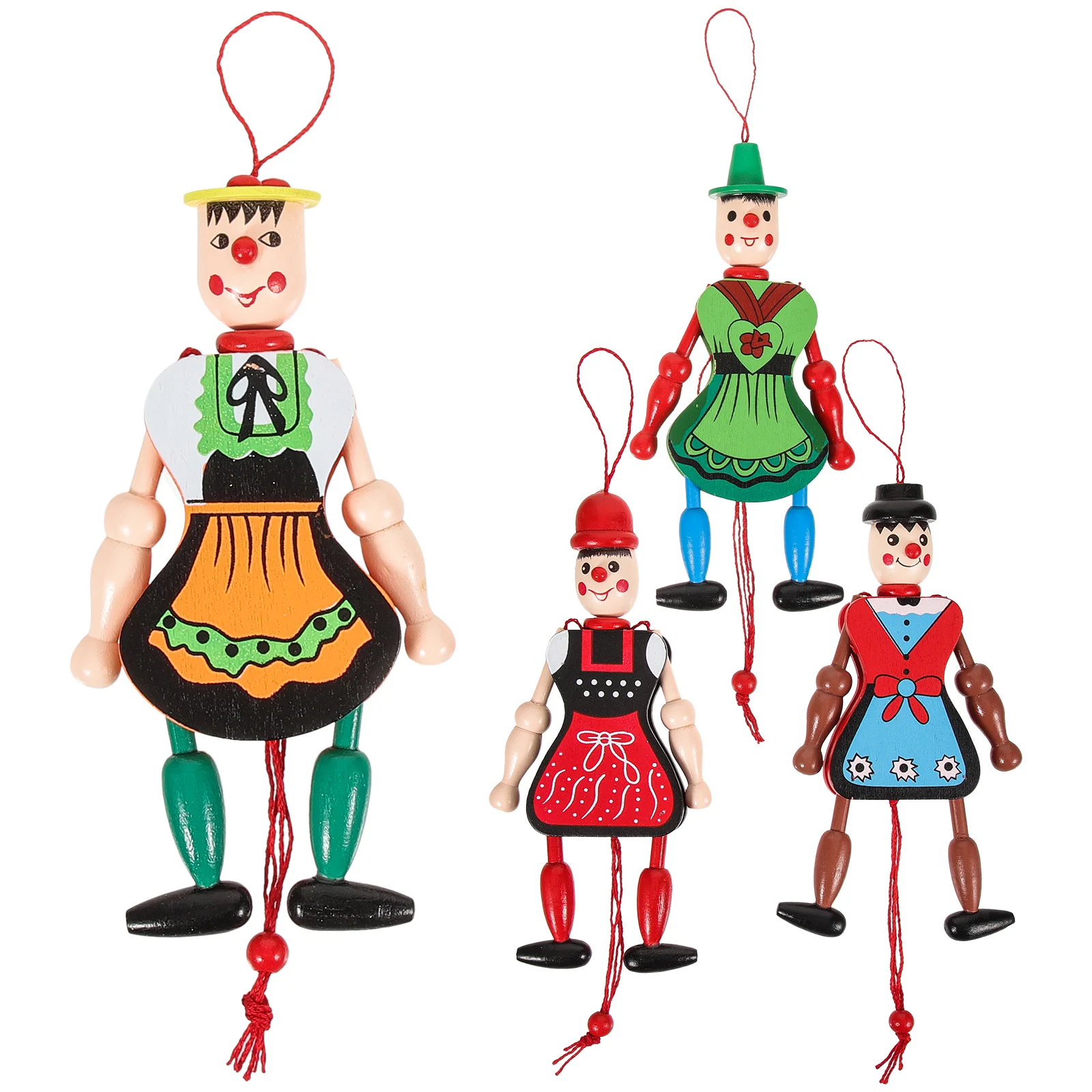 4-delige kerstboom kind clown marionet bamboe kinderpoppen houten hangende marionet