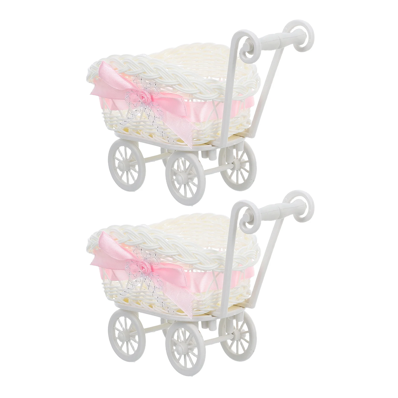 

2pcs Simulated Rattan Cart Shape Storage Baskets Cute Mini Flower Gift Party Favors Woven Candy Baskets For Baby Shower Wedding