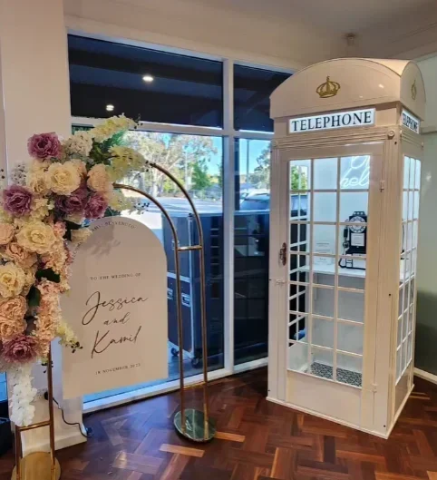 Photo Booth Flowers Wedding Backdrop with Audio Guestbook London Wedding Telephone Booth