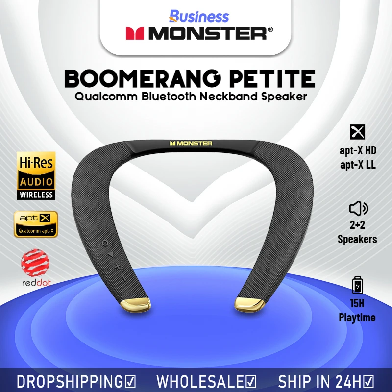 

Bluetooth-колонки Monster Boomerang Petite с шейным ободом, Hi-Res, Qualcomm, aptx, IPX5, беспроводные переносные колонки с микрофоном