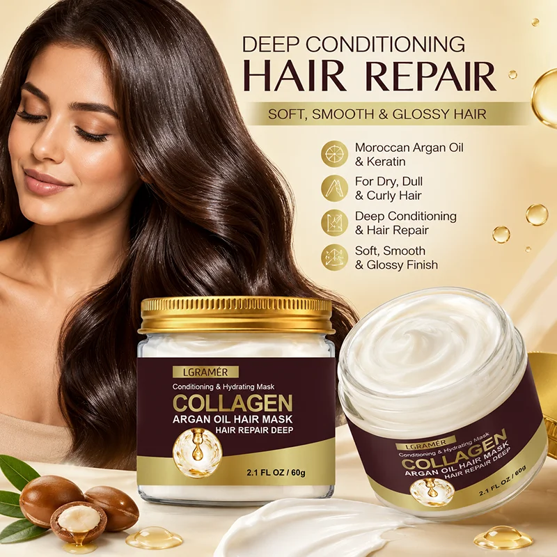 Argan Oil Collagen Keratin Hair Repair Mask,Deep Conditioning Moisturize Dry Hair,Repair Damage,Anti-Breakage, Reduce Split Ends