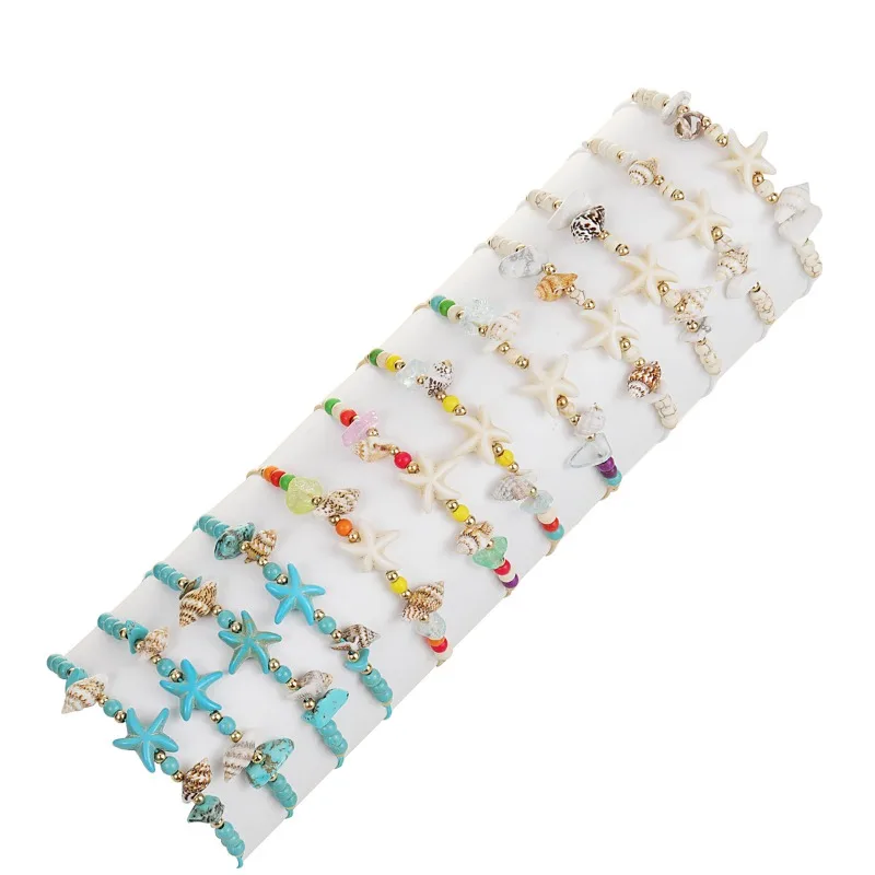 New Hawaiian Style Turquoise Starfish Conch Woven Bracelet Summer Beach Surfing Handmade Bracelet for Women Girls Jewelry