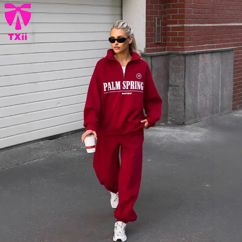 2024 autumn and winter new women's two-piece loose and fashionable women's zipper long sleeved sweatshirt long pants set