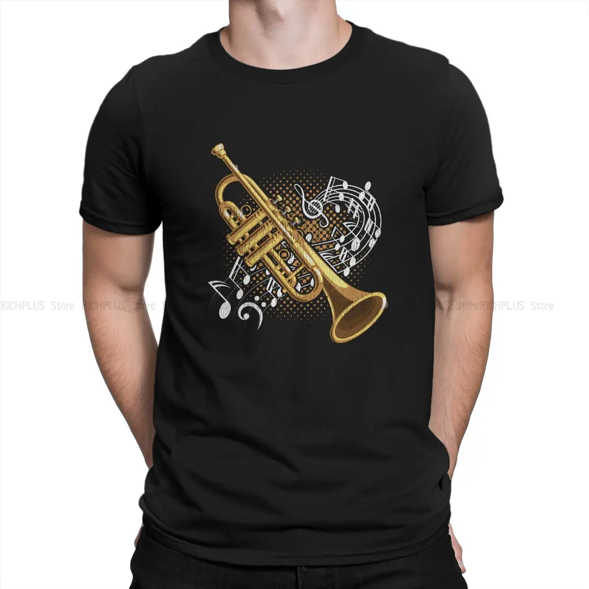 Trumpet Player Musical Notes Jazz Unique TShirt Music Art Casual Polyester T Shirt Summer Stuff For Men Women