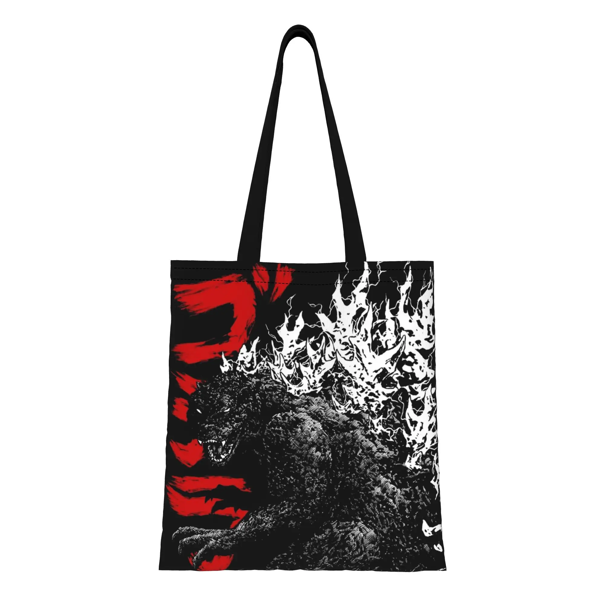 1PC Large Capacity Angry Roar Godzilla Canvas Tote Bag Foldable Chic Pattern No Closed Design