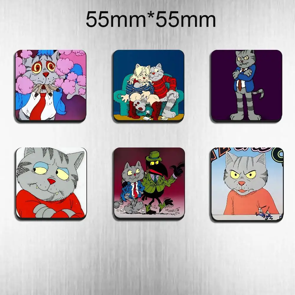 

cartoon Cat Gato Fritz Black Square Plastic Fridge Magnet, for Magnetic, No Trace Left, Durable, Smooth and Textured