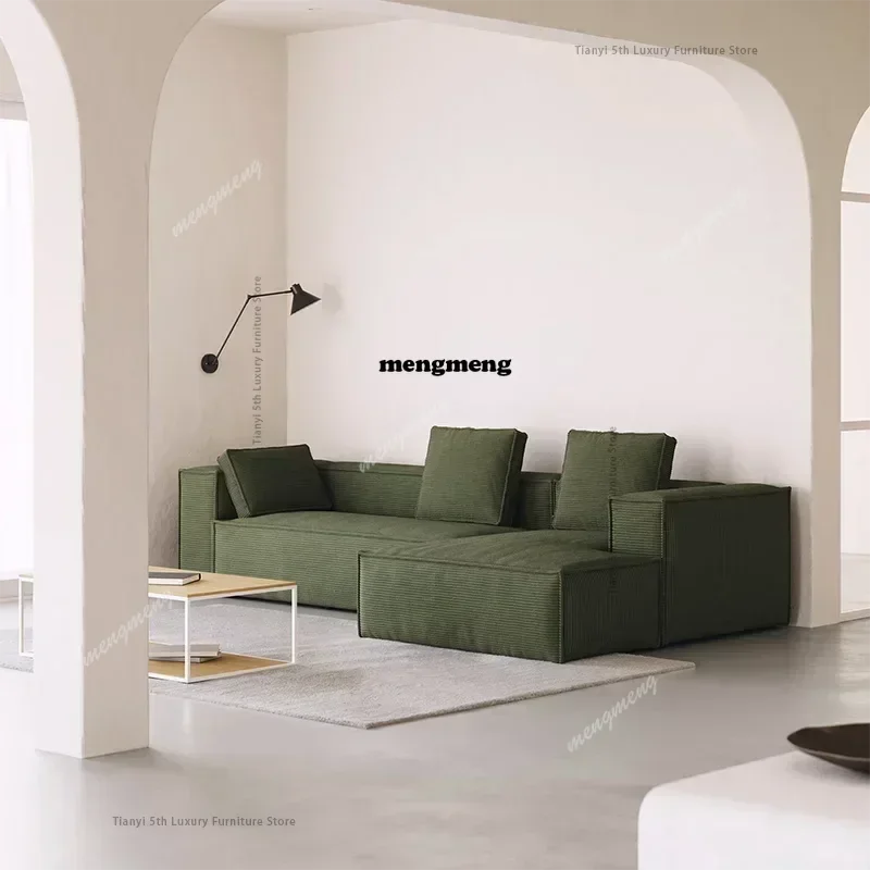 Wabi-sabi Lounge Furniture-Corduroy Fabric Beancurd Block Living Room Sofa in Straight Row or Corner Vacuum Compression Recliner