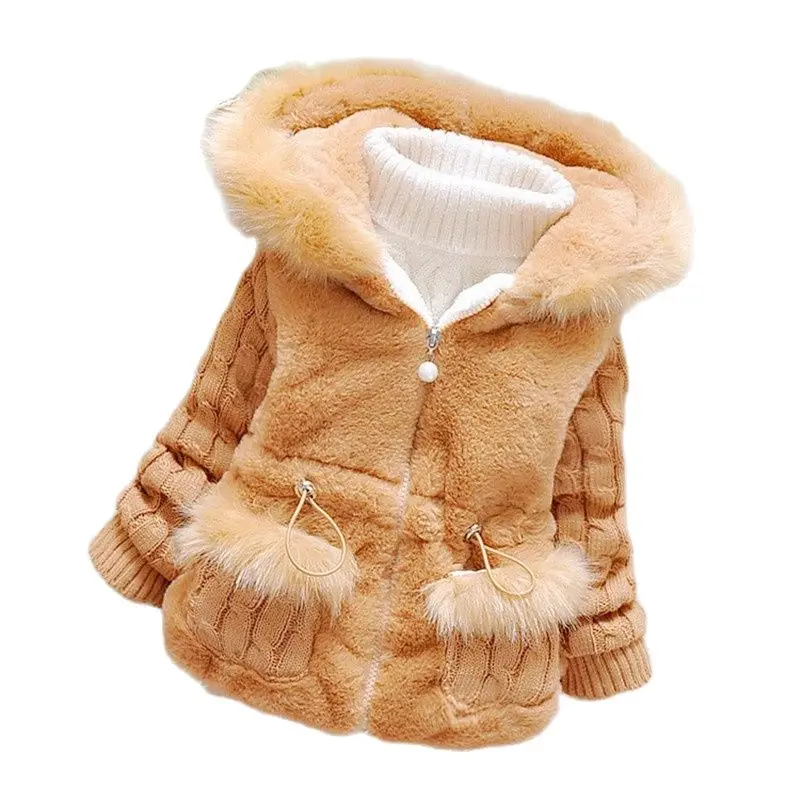 

Winter Kids Girls Baby Plush Hooded Jacket Knitted Sleeve Coat Toddler Christmas Birthday Cute Gift Casual Outwear Clothes New