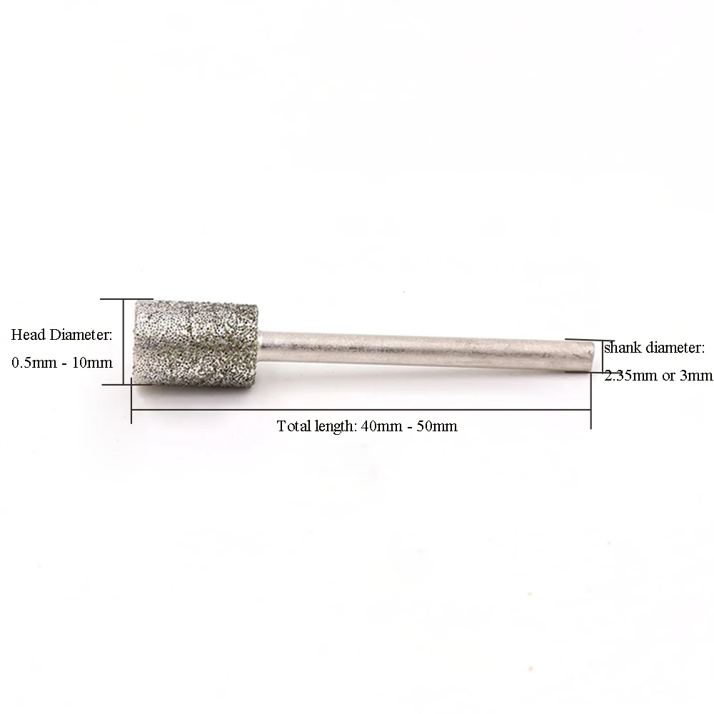 Mèche de gravure de meulage de fraise de diamant, tige pour Dremel lointain, 0.5mm-10mm, 2.35mm, 3mm, 10 pièces